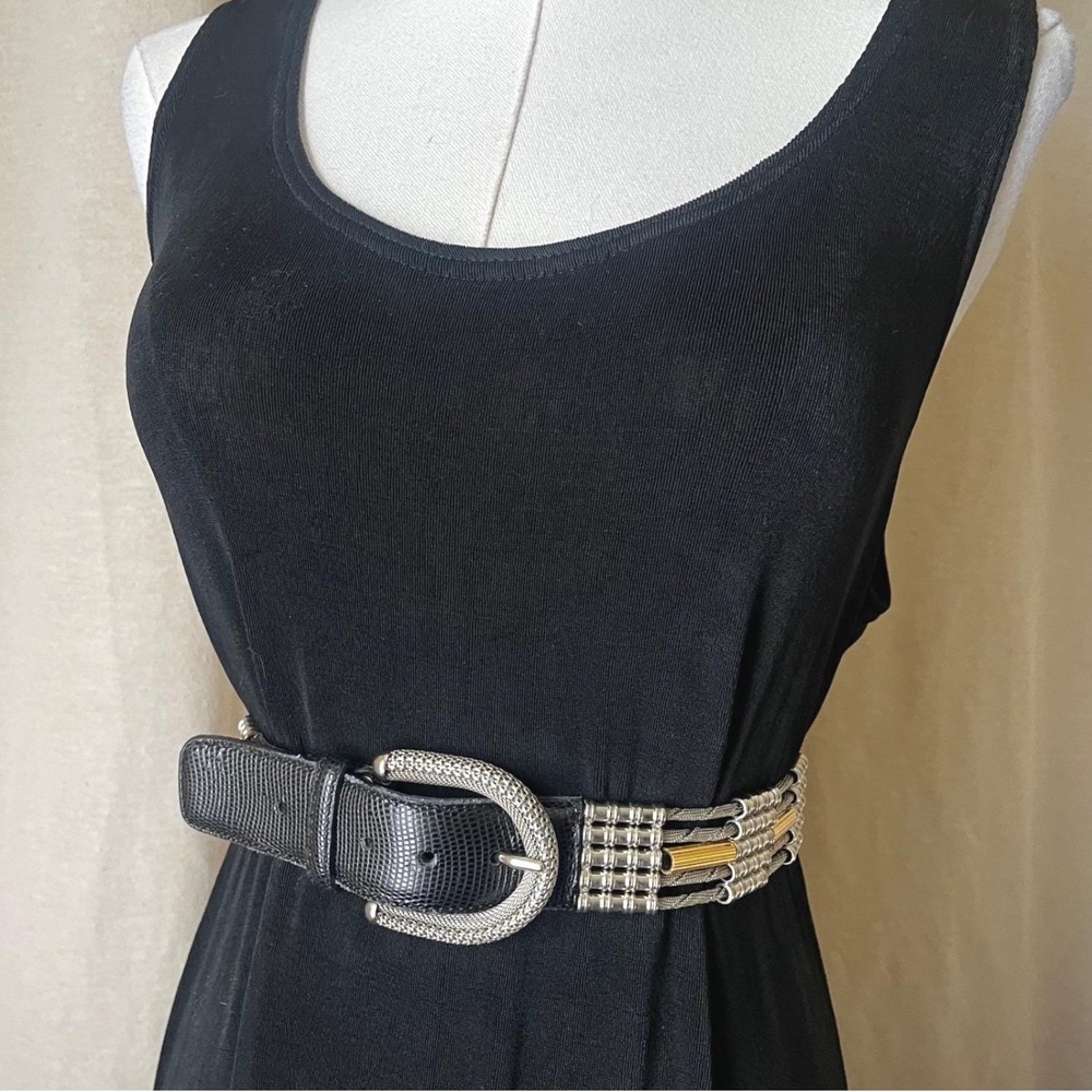 Vintage Nanni Italy Mesh Metal Belt Silver Gold Leather Buckle 30